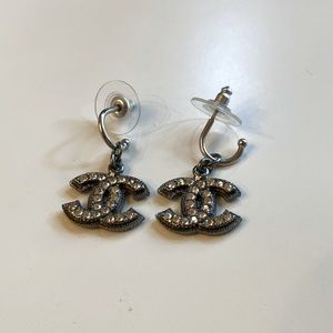 Authentic CHANEL CC Logo Stud Earrings